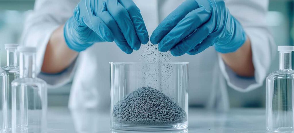 SGS TEC material scientist conducting pozzolanic activity test on fly ash for concrete mixtures, Fly ash pozzolanic test, Supplementary cementing material evaluation